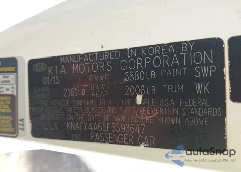 2015 Kia Forte Lx z USA, uszkodzony, nr VIN KNAFX4A65F5393647